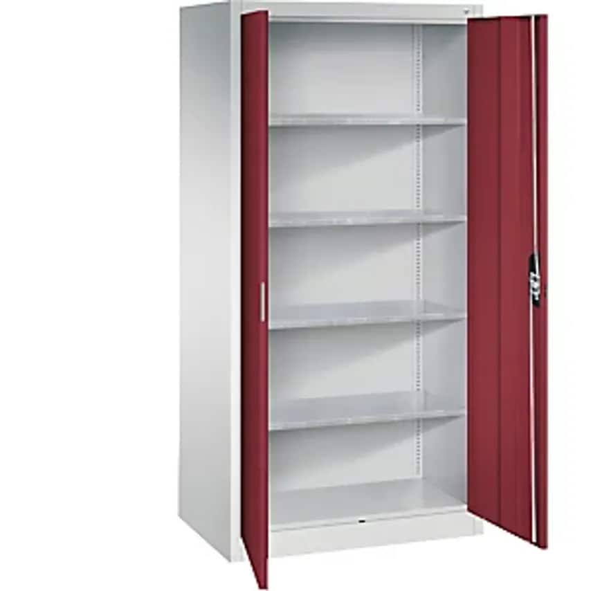 C&P Workshop Double Door Cupboard, HxWxD 1950 X 930 X 600mm, Light Grey/Ruby Red