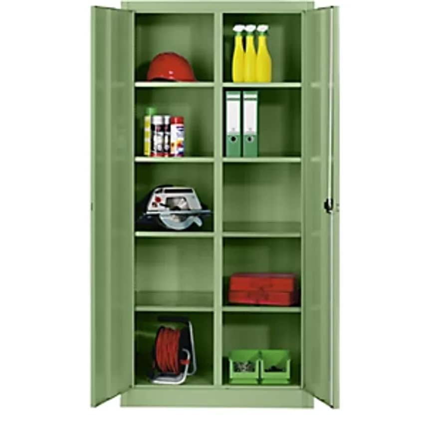 C&P Storage Cupboard Sheet Steel, 8 Shelves, HxWxD 1950 X 1200 X 500mm, Reseda G