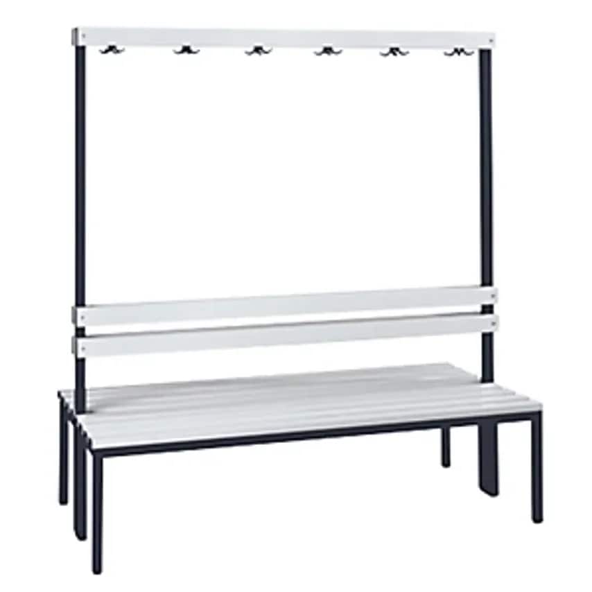WOLF Cloakroom Bench, Double Sided, Length 1500mm, PVC Slat, 2x 6 Double-Prong H