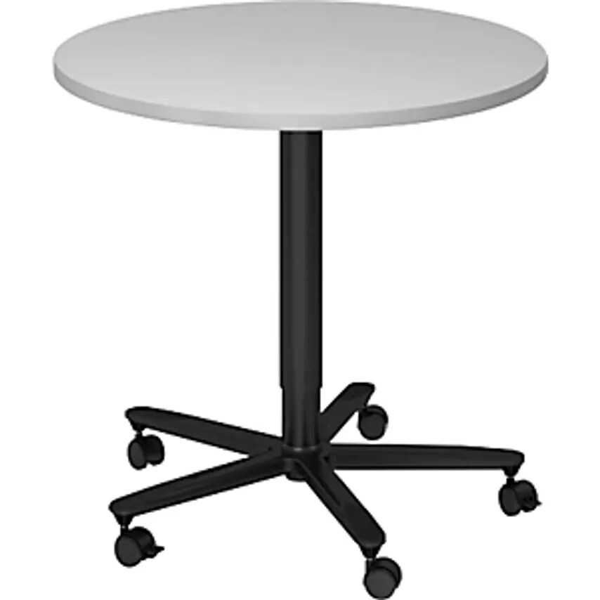 EUROKRAFTpro Canteen Table, Height Adjustable, Black Frame, Light Grey