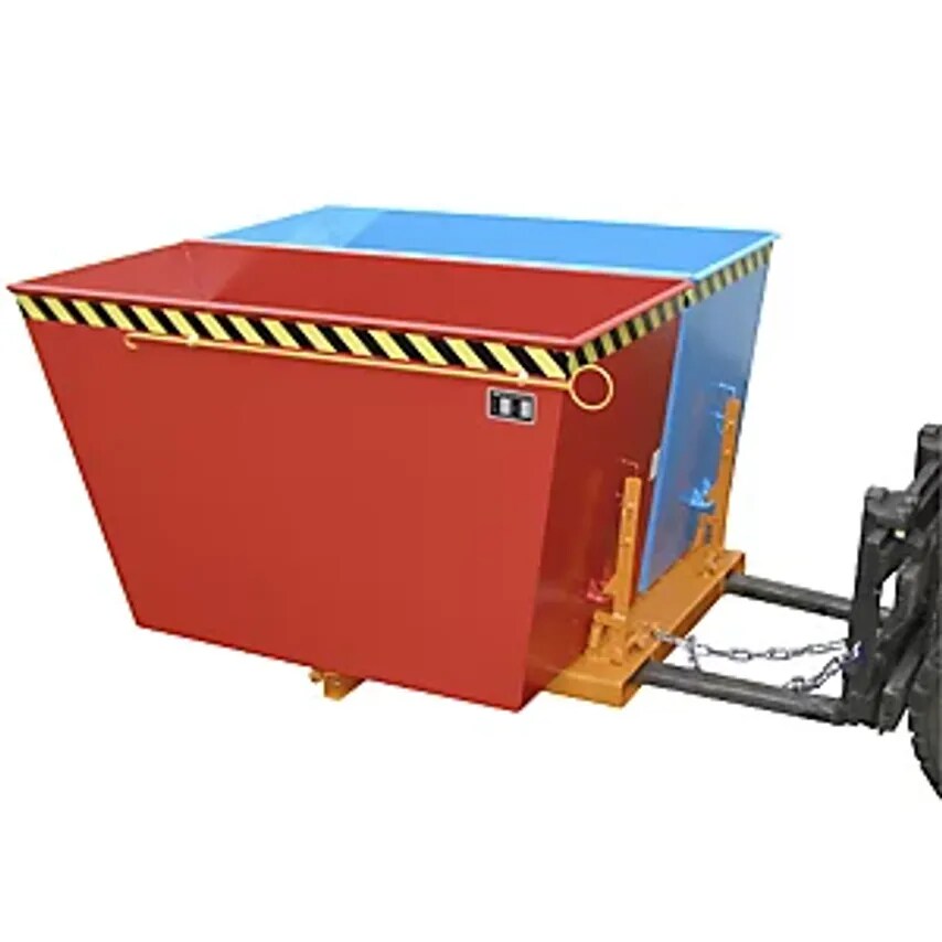 EUROKRAFTpro Tilting Skip, With 2 X 0.9 m Compartments, Blue/Red