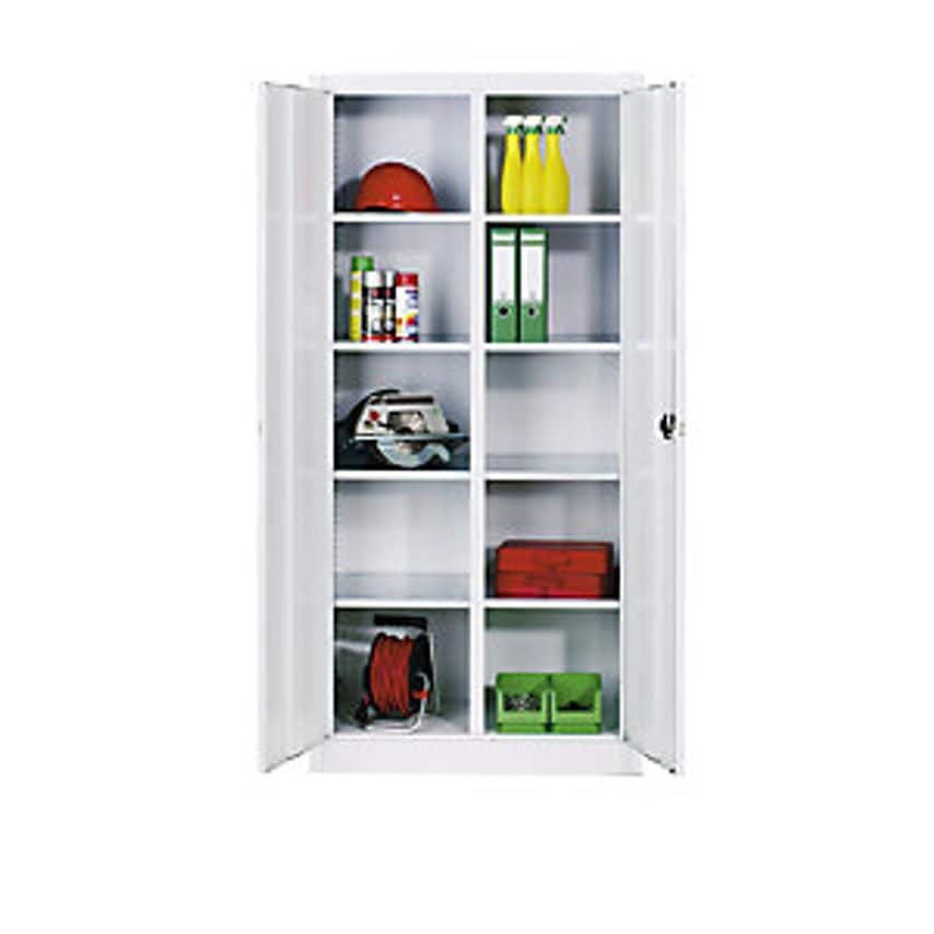 C&P Storage Cupboard Sheet Steel, 8 Shelves, HxWxD 1950 X 930 X 500mm, Light Gre