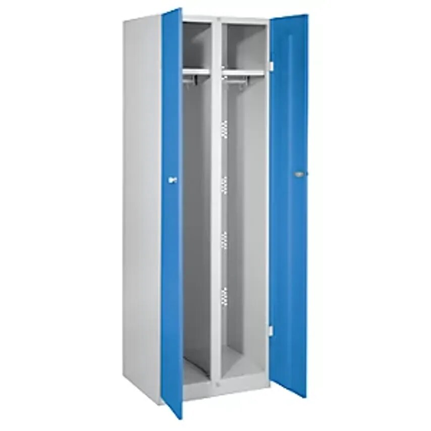 WOLF Steel Cupboard, Width 600mm, 2 Wardrobe Sections, Doors Light Blue