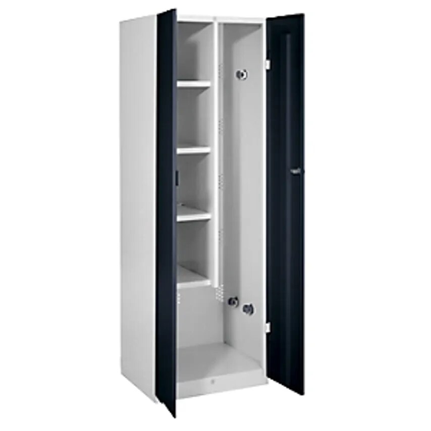 WOLF Steel Cupboard, Width 600mm, 4 Shelves, 1 Device Compartment, Jet Black Doo
