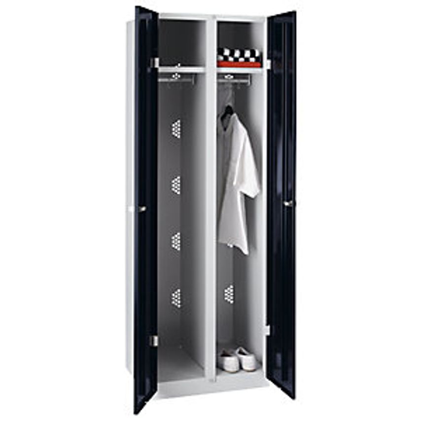WOLF Steel Cupboard, Width 600mm, 2 Wardrobe Sections, Doors Jet Black