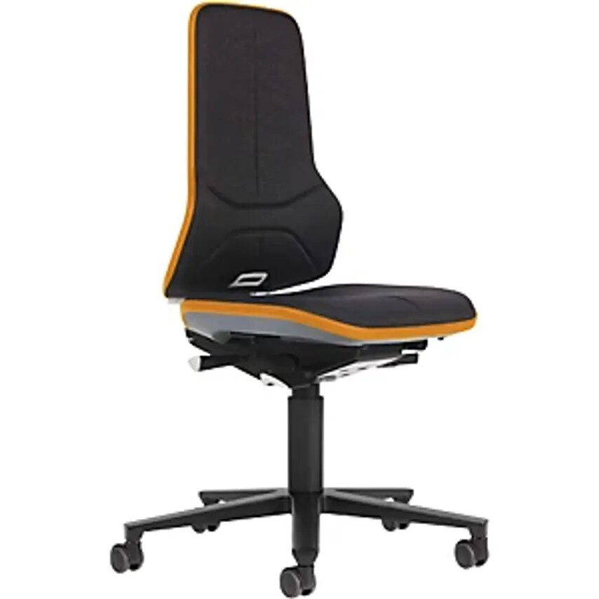 Bimos NEON Industrial Swivel Chair, With Castors, Fabric, Orange Bumper
