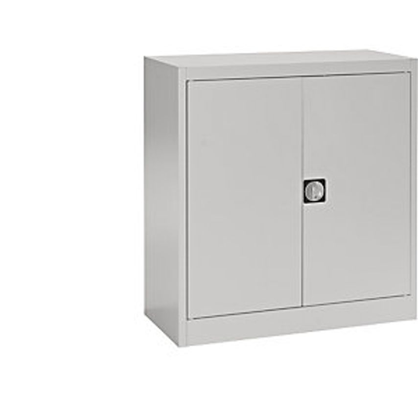 MAUSER Steel Cabinet With Double Doors, 2 Shelves, Height 1016mm, Light Grey