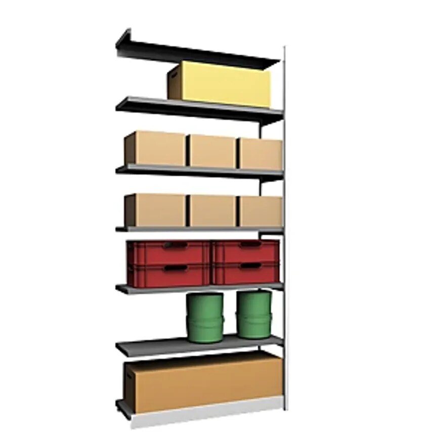 HOFE Stable Boltless Shelf Unit - Single Sided - Height 3000mm, Light Grey/Zinc-