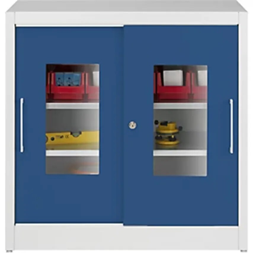 MAUSER Vision Panel Sliding Door Cupboard - With 2 Shelves - Depth 600mm, Door C