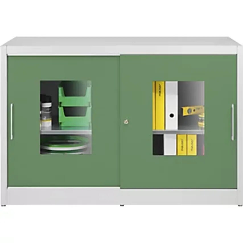 MAUSER Vision Panel Sliding Door Cupboard - With 2 X 2 Shelves - Depth 600mm, Do