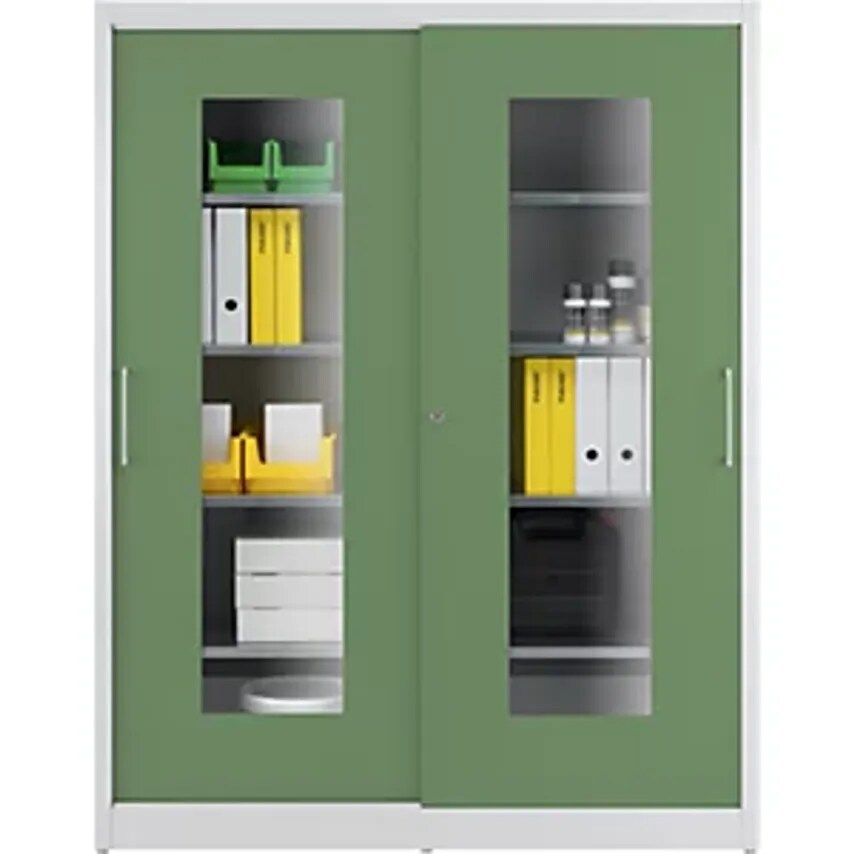 MAUSER Vision Panel Sliding Door Cupboard - With 2 X 4 Shelves - Depth 500mm, Do