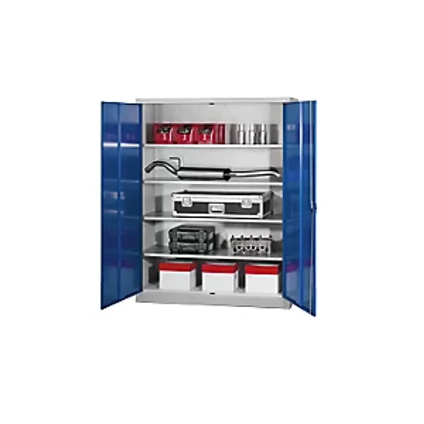MAUSER Jumbo Double Door Cupboard, Width 1500mm, 4 Shelves, Depth 600mm, Reseda