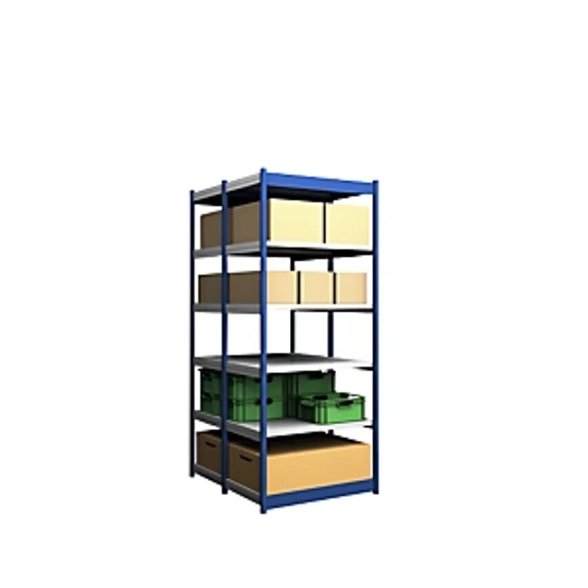 HOFE Stable Boltless Shelf Unit - Double Sided - Height 2500mm, Blue/Zinc-Plated