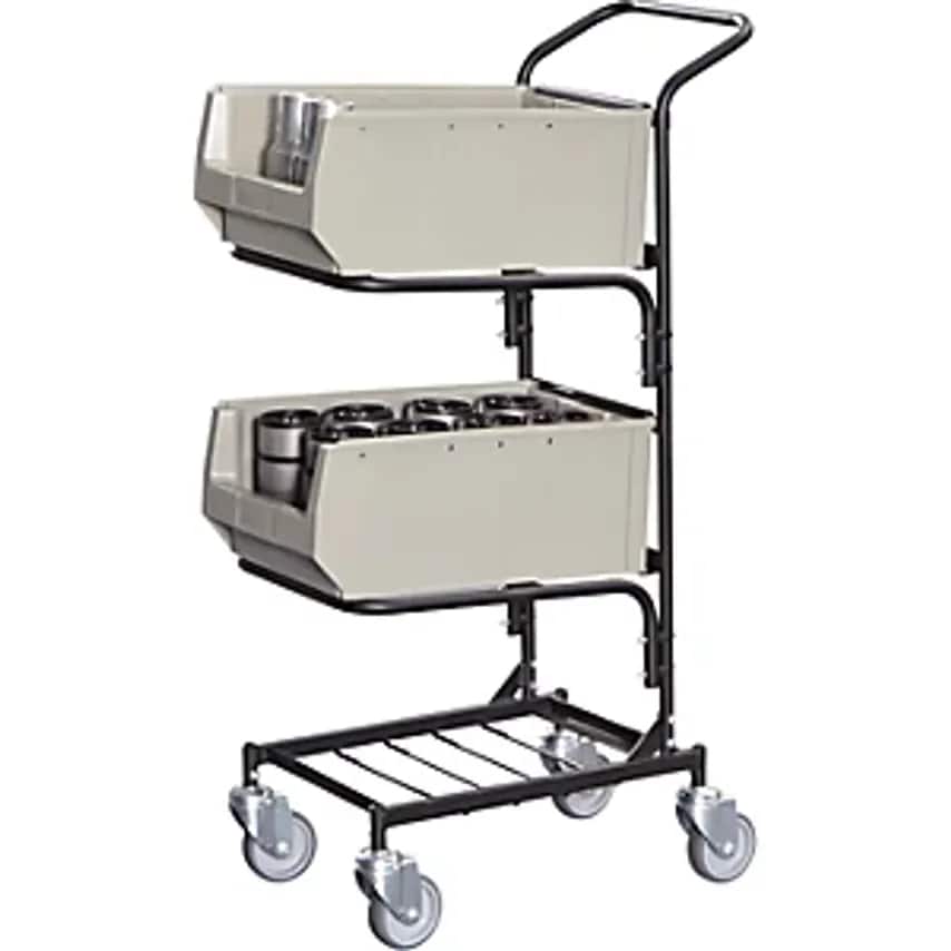 EBINGER Assembly Trolley, With 2 Open Fronted Storage Bins, Jet Black, Fine Stru