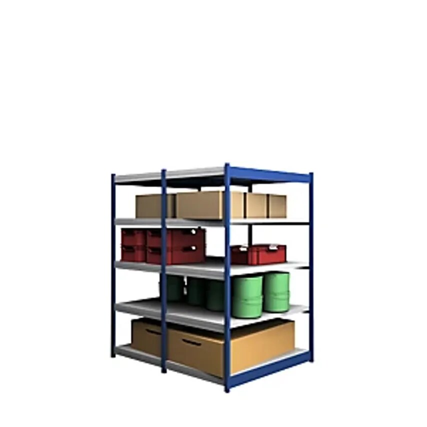 HOFE Stable Boltless Shelf Unit - Double Sided - Height 2000mm, Blue/Zinc-Plated