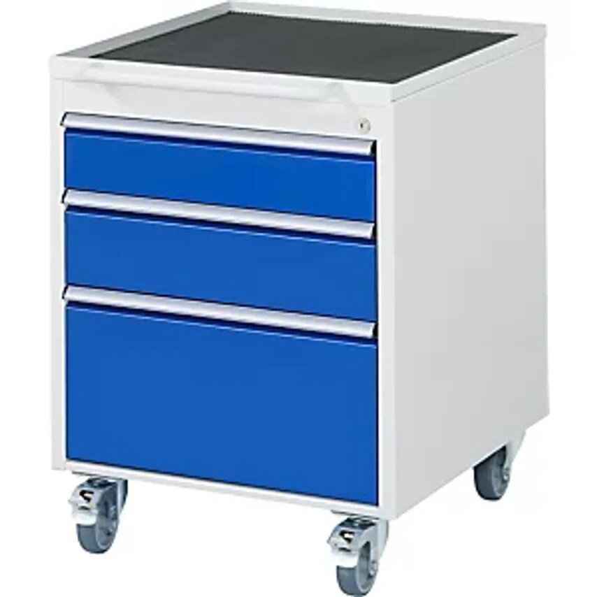 RAU Mobile Pedestal, HxWxD 765 X 580 X 650mm, 3 Drawers, Light Grey/Gentian Blue