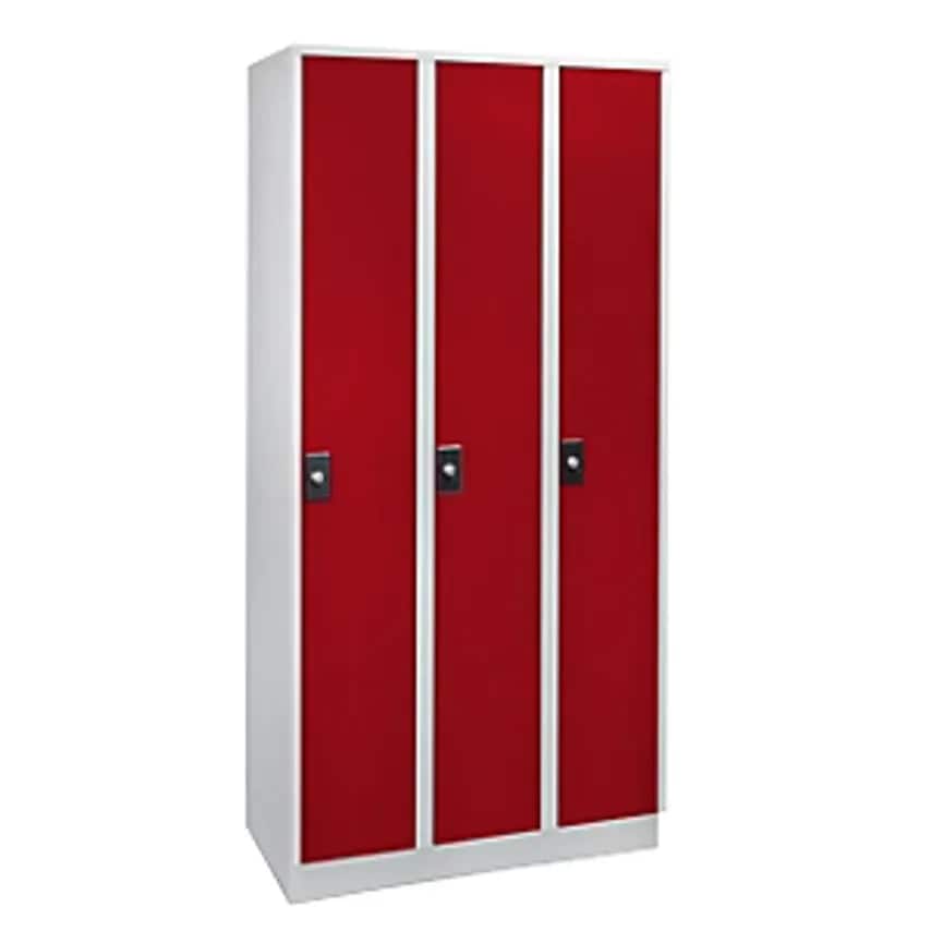 WOLF Cloakroom Locker, 3 X 300mm Wide Compartments, Light Grey/Flame Red