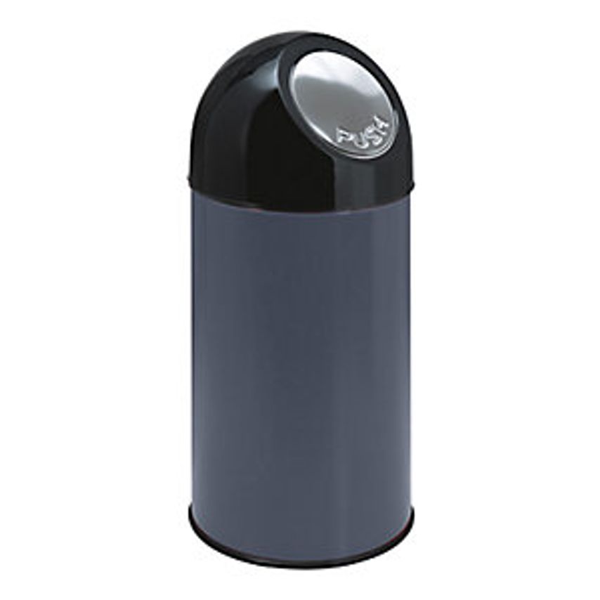 VEPA BINS Push Rubbish Bin, Capacity 40 L, Zinc Plated Inner Container, Grey