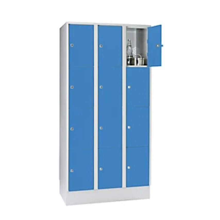 WOLF Clothes Locker, With Plinth, 12 Compartments, 300mm, Light Grey/Light Blue