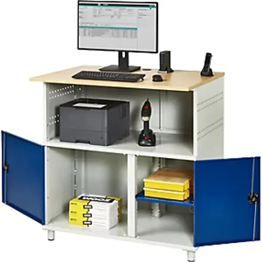 RAU PC Table, With Centre Partition, Light Grey RAL 7035/Gentian Blue RAL 5010