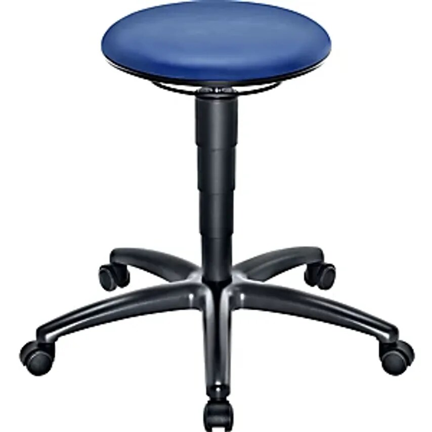 EUROKRAFTpro Industrial Stool With Gas Lift Height Adjustment, Blue Vinyl Seat,