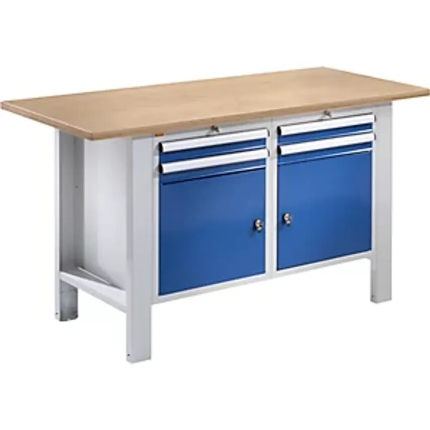 EUROKRAFTpro Workbench, Modular System, Worktop Width 1500mm, 4 Drawers, 2 Doors