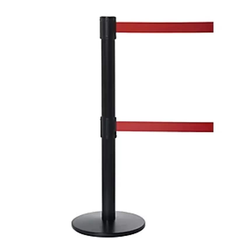 TENSATOR Dual Line Belt Barrier, Powder Coated Black, Red Belt, Extends 3650mm