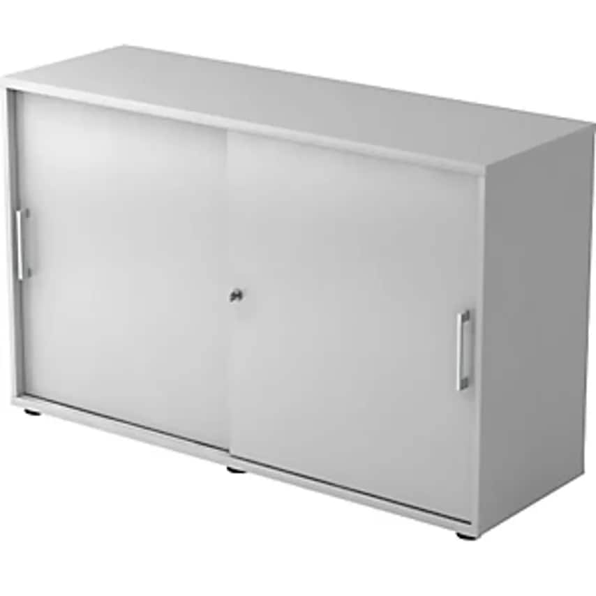 EUROKRAFTpro Sliding Door Cupboard, Height 748mm, 1 Shelf, Light Grey