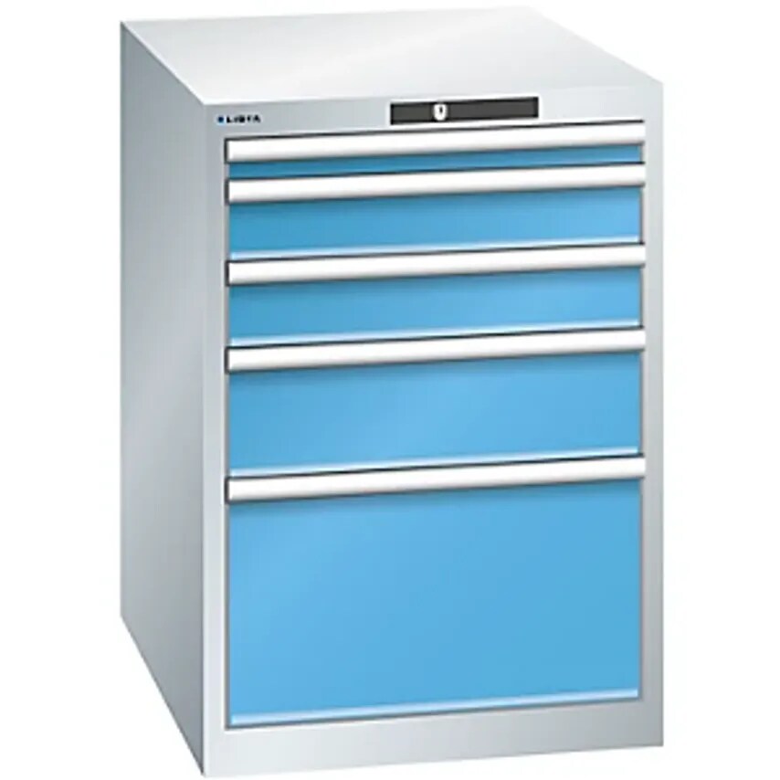 Lista Drawer Cupboard, Sheet Steel, HxW 800 X 564mm, 5 Drawers, Light Grey/Light