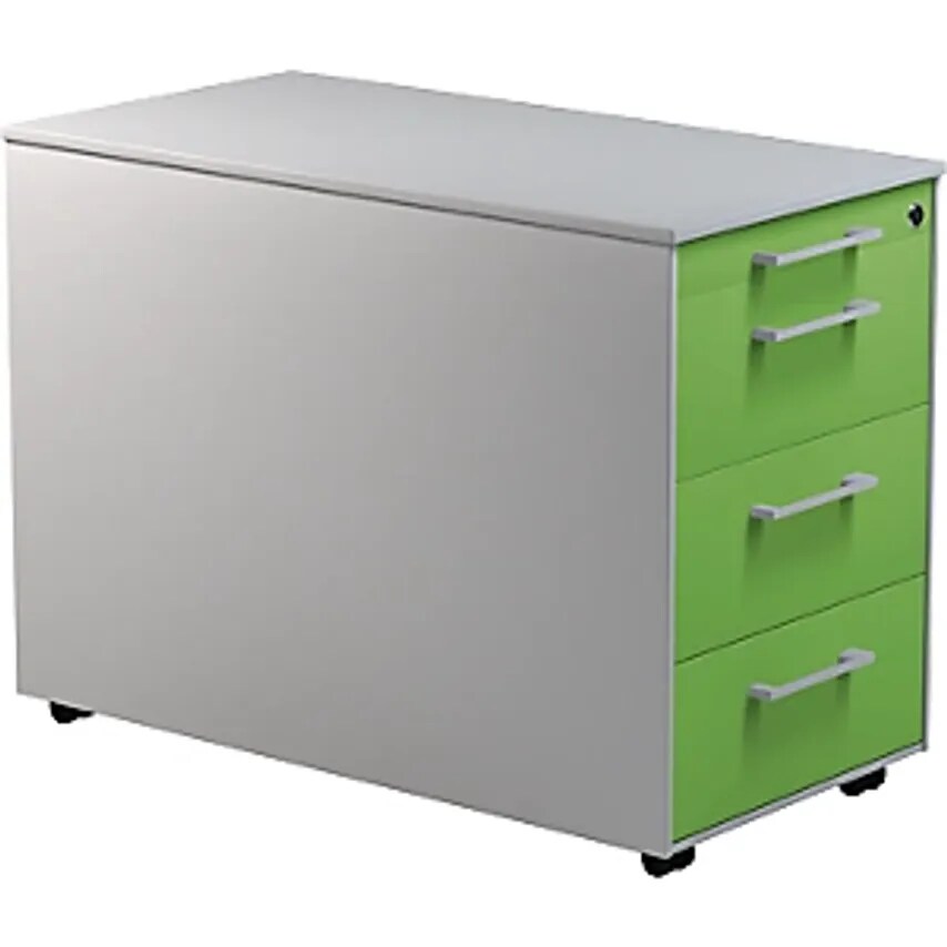 MAUSER Mobile Pedestal On Castors - HxD 570 X 800mm - 3 Drawers, White Aluminium