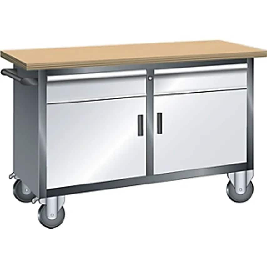 Lista Compact Workbench, Mobile, 2 Drawers, 2 Doors, 2 Shelves, Body Light Grey,