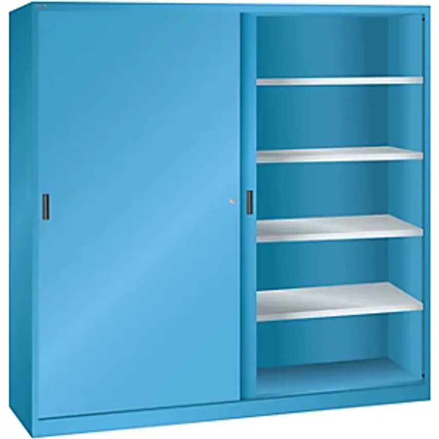 Lista Sliding Door Cupboard With Solid Panel Doors, 8 Shelves, Light Blue