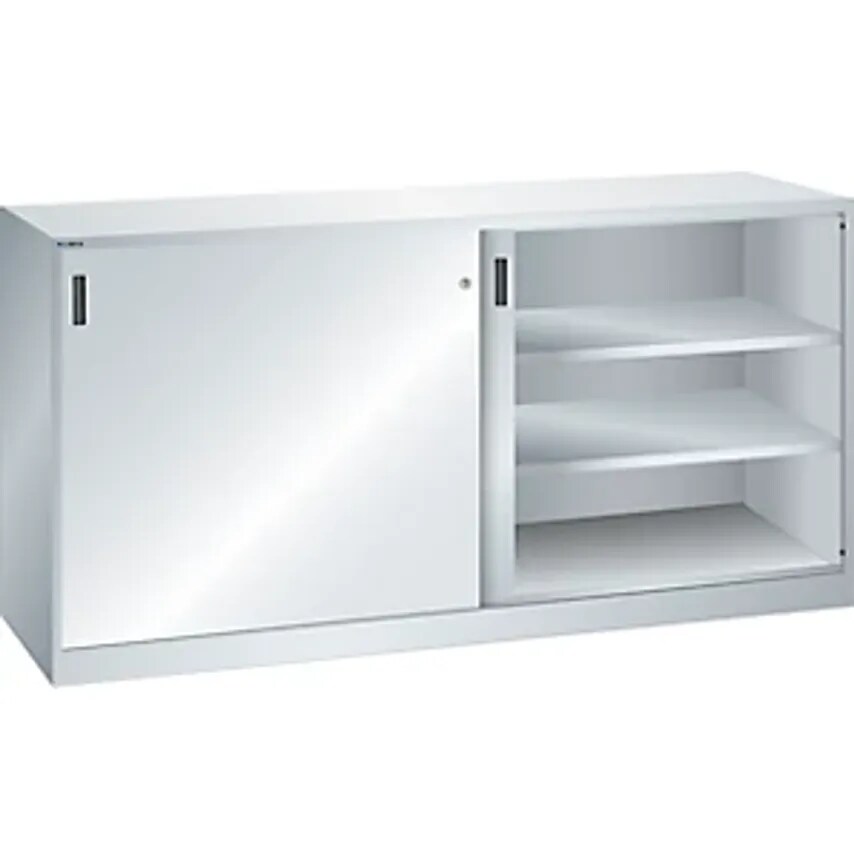 Lista Sliding Door Cupboard With Solid Panel Doors, 4 Shelves, Light Grey