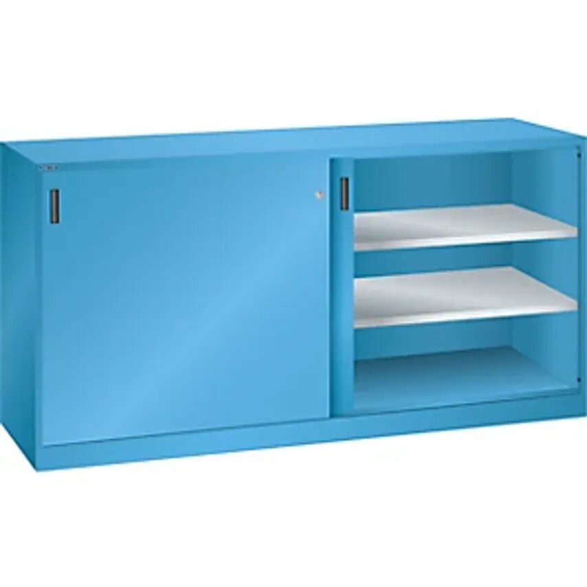 Lista Sliding Door Cupboard With Solid Panel Doors, 4 Shelves, Light Blue