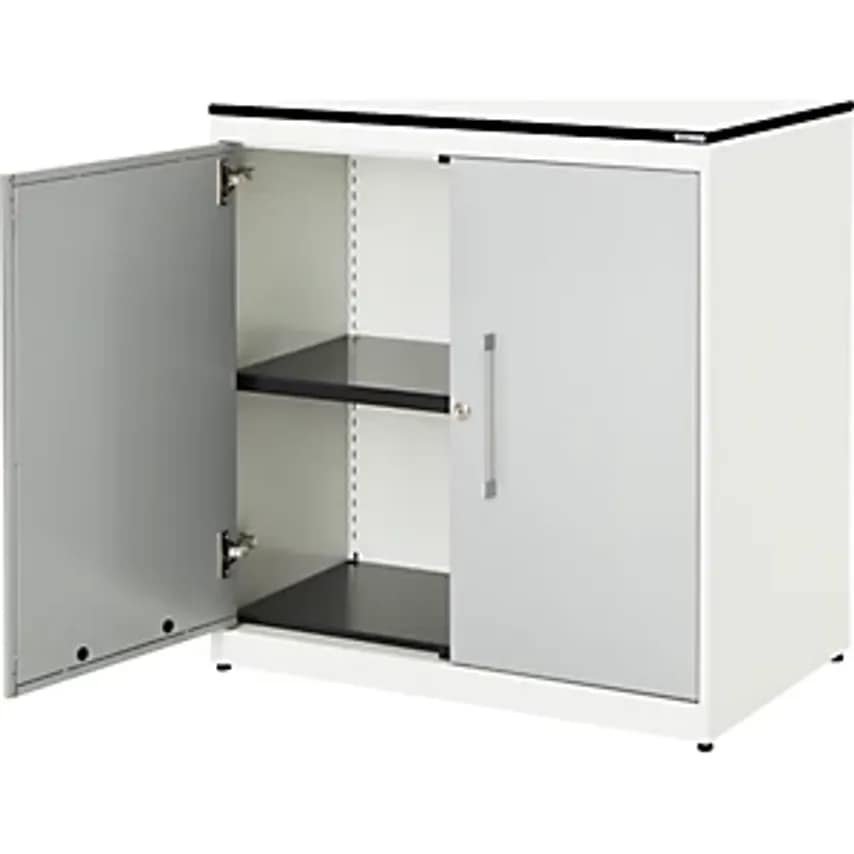 MAUSER Double Door Cupboard - HxW 818 X 800mm - Pure White/White Aluminium/White