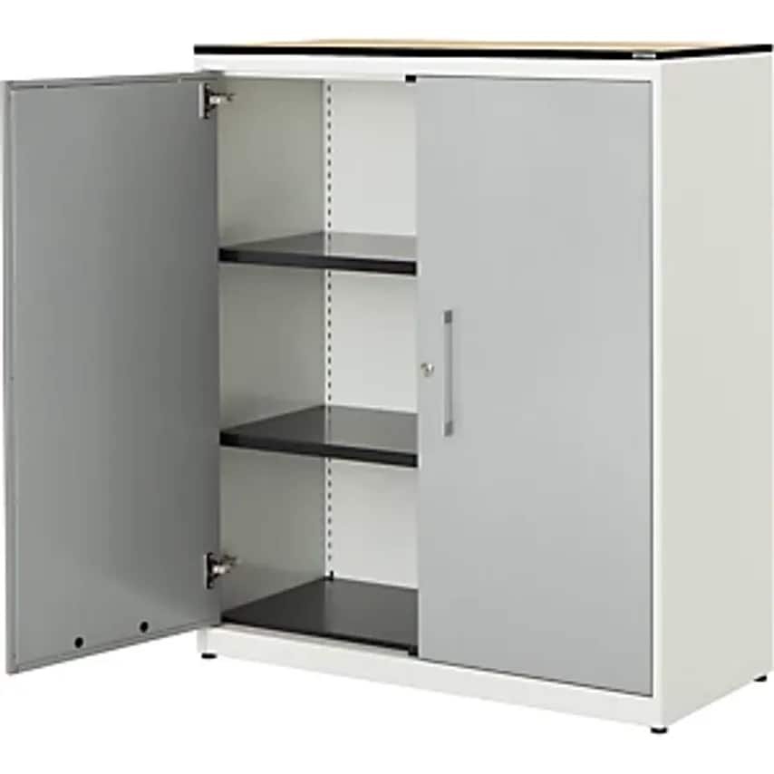 MAUSER Double Door Cupboard - HxW 1168 X 1000mm - Pure White/White Aluminium/Map