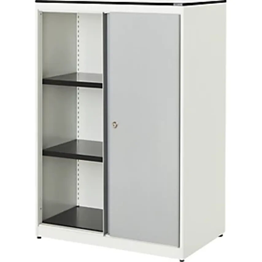 MAUSER Sliding Door Cupboard - HxWxD 1168 X 800 X 432mm - Pure White/White Alumi