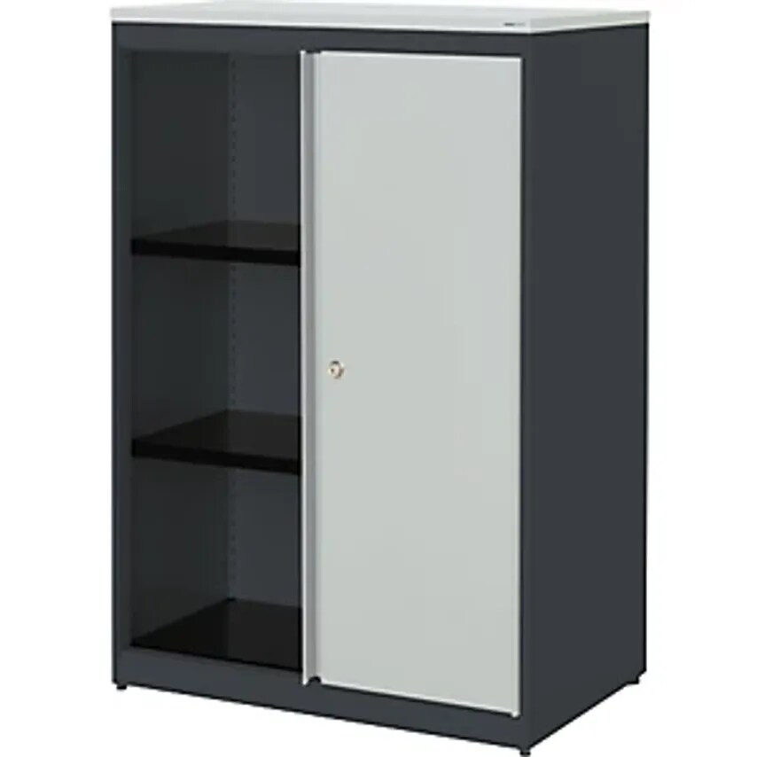 MAUSER Sliding Door Cupboard - HxWxD 1180 X 800 X 432mm - Charcoal/Light Grey/Li