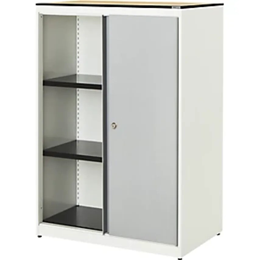 MAUSER Sliding Door Cupboard - HxWxD 1168 X 800 X 432mm - Pure White/White Alumi