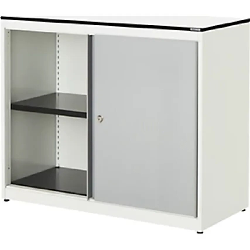 MAUSER Sliding Door Cupboard - HxWxD 818 X 1000 X 432mm - Pure White/White Alumi