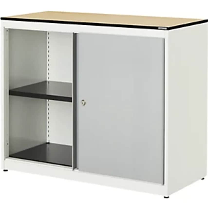 MAUSER Sliding Door Cupboard - HxWxD 818 X 1000 X 432mm - Pure White/White Alumi
