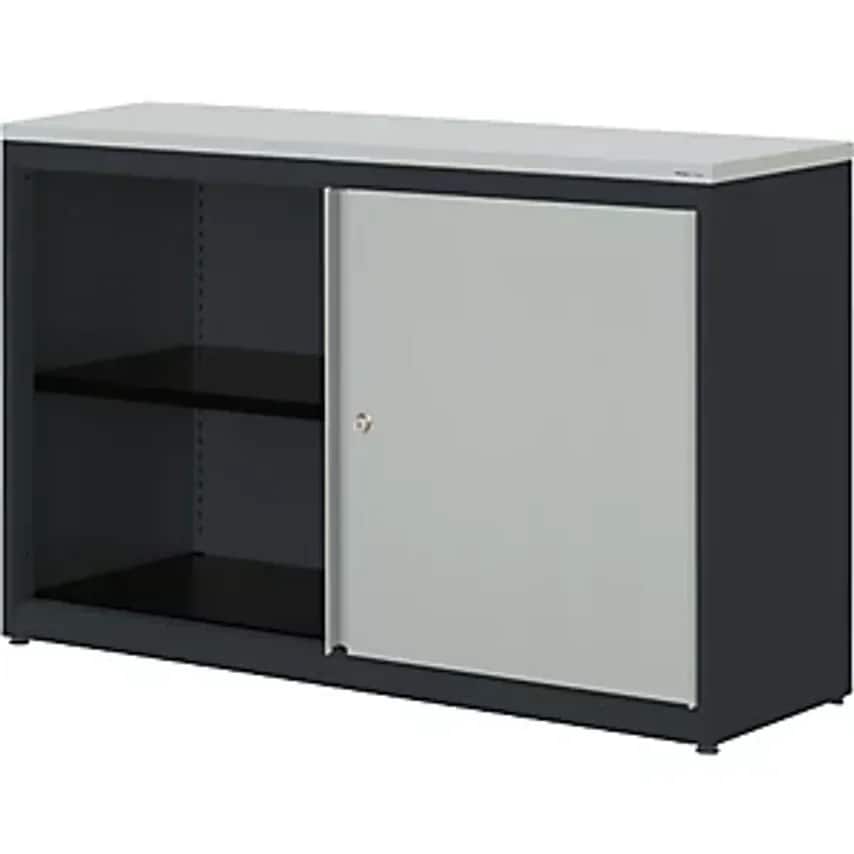 MAUSER Sliding Door Cupboard - HxWxD 830 X 1200 X 432mm - Charcoal/Light Grey/Li