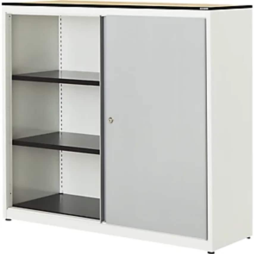 MAUSER Sliding Door Cupboard - HxWxD 1168 X 1200 X 432mm - Pure White/White Alum