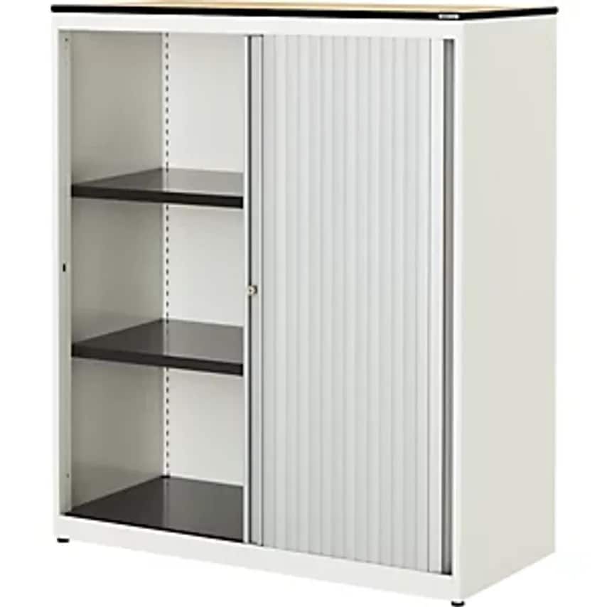 MAUSER Horizontal Roller Shutter Cupboard - HxWxD 1168 X 800 X 432mm - Pure Whit