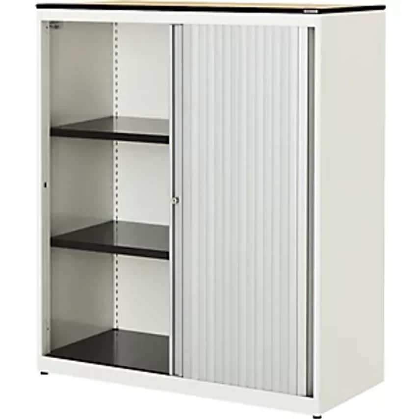 MAUSER Horizontal Roller Shutter Cupboard - HxWxD 1168 X 1000 X 432mm - Pure Whi