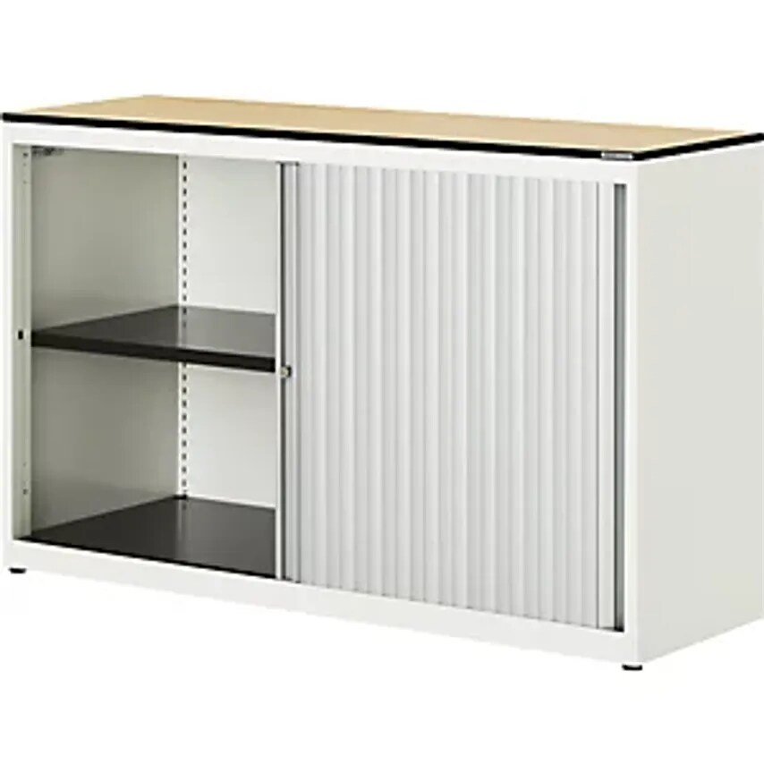 MAUSER Horizontal Roller Shutter Cupboard - HxWxD 818 X 1200 X 432mm - Pure Whit