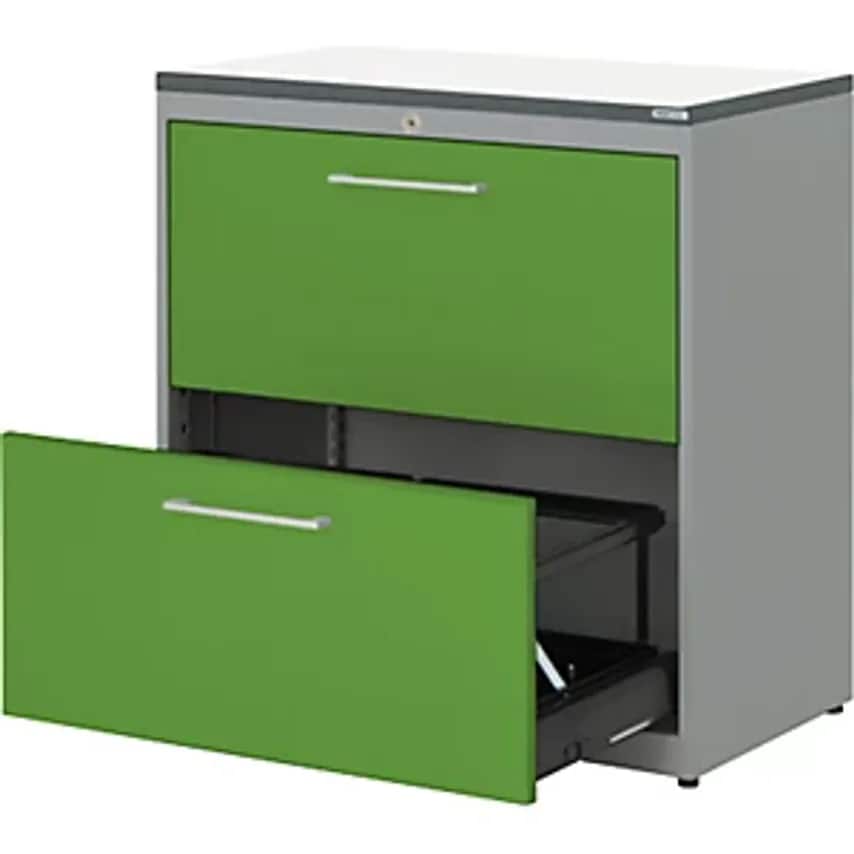 MAUSER Suspension Filing Cabinet - Plastic Panel - 2 Drawers, 2 Tracks, White Al