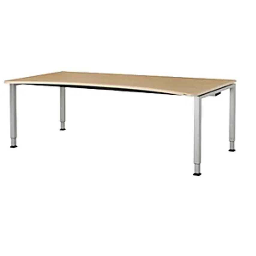 MAUSER Free-form Table, Height Adjustable, Width 2000mm, Maple Finish Top, White