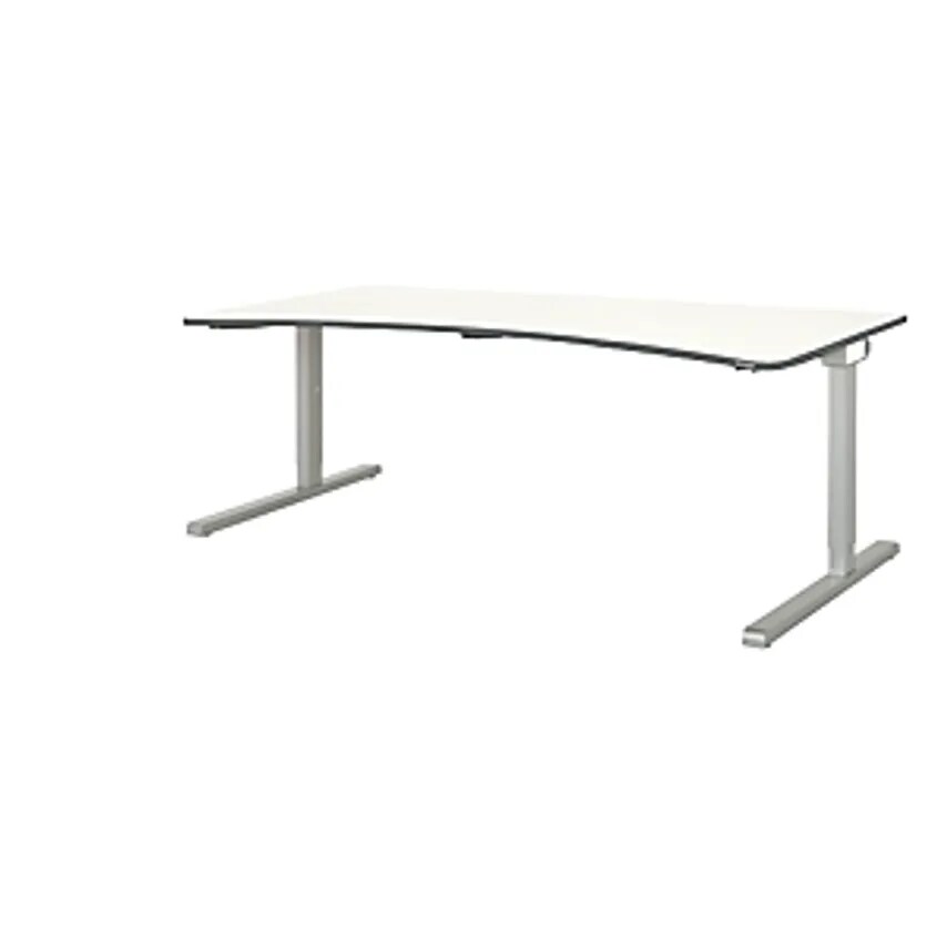 MAUSER Free-form Table, C-foot, Width 2000mm, White Top, Aluminium Coloured Fram