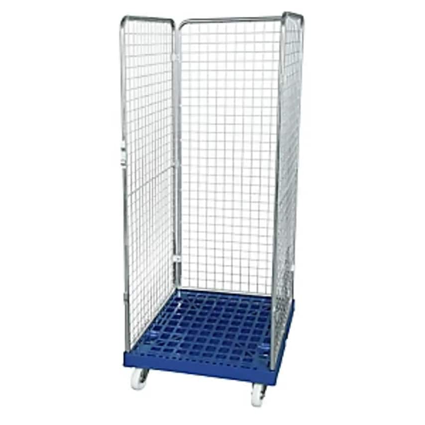 ESB Wire Mesh Container With Plastic Dolly, 3-sided, Effective Height 1585mm